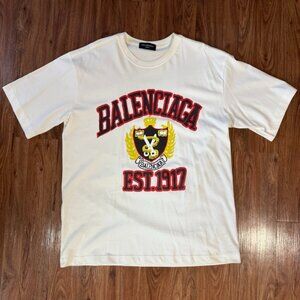 Balenciaga Men's College T-Shirt in Dirty White Unifit EUR Size XL